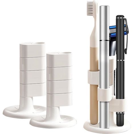 Portaspazzolino girevole a 2 pezzi (360°) Organizzatore da bagno a 4 livelli con design ad albero Supporto multifunzionale per spazzolini e spille da trucco (1/5)
