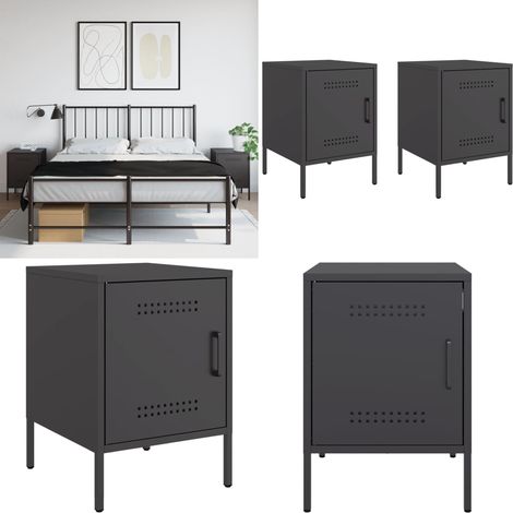Nachttische 2 Stk. Schwarz 36x39x50,5 cm Stahl - Industrieller Nachttisch - Schreibtisch - Beistelltisch - Metall Tisch - Schwarzer Nachttisch - Home & Living (1/5)