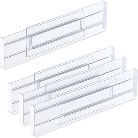 Relaxdays Schubladentrenner, 4er Set, verstellbare Ladentrenner Schublade 28 bis 52,5 cm, Schubladenteiler, transparent