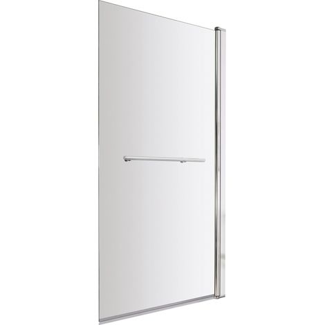 6mm Toughened Safety Glass Reversible Hinged Straight Shower Bath Screen with Rail - Chrome (1/5)