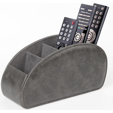 Porte-télécommande avec 5 poches, grand support pour TV, DVD, clé 4K et télécommandes Bluray, rangement pour stylos, gris M (1/5)