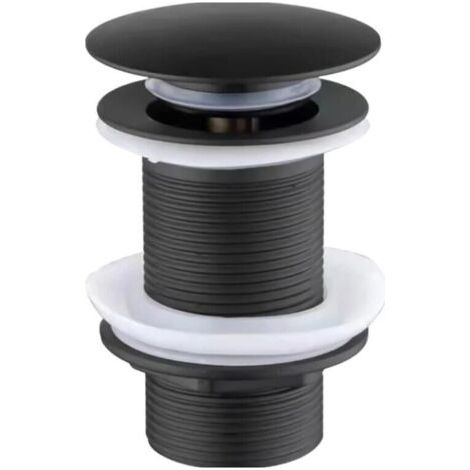 Bonde de lavabo noire sans trop-plein. Mécanisme de vidange à ressort en laiton. Installation facile, compatible avec les lavabos standards. (1/4)