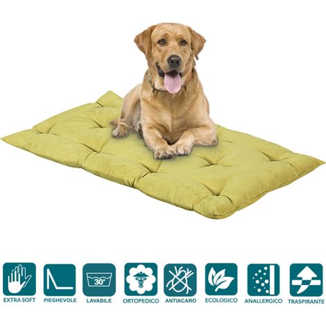 EVERGREENWEB - Letto per Cani 65x85 alto 8 cm Lavabile Materasso Multiuso per Animali Domestici Cuscino Ortopedico in Waterfoam Cuccia Tappeto Sofa Imbottitura 100% Fiocco effetto Piuma tessuto Verde (1/4)