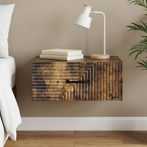 Table de chevet murale avec tiroir en bois d’ingénierie chêne fumé 49 x 34,5 x 20 cm, 8.4kg - PANGIVO (1/5)