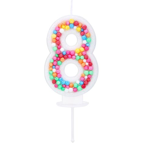 Bougie arc-en-ciel 3D en forme de chiffre 8 avec boule colorée pailletée, décoration de gâteau pour 8e anniversaire, anniversaire de mariage (1/5)