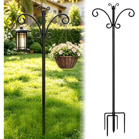 Garden Shepherd Crochet de jardin en métal épais de 233 cm - Crochet de jardin robuste - Tige de berger amovible - Barre d'alimentation pour oiseaux - Pour lanternes, plantes, suspensions, oiseaux