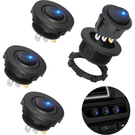 4Pcs Interrupteurs 12V 20A, Étanches Interrupteur à Bascule Rond ON/OFF SPST 3 Broches avec LED Bleue pour Voiture Bateau Camion (1/5)
