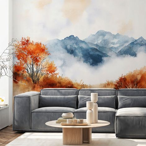 Fototapete Berge Natur Landschaft Pop Art Kunst, für Wohnzimmer und Schlafzimmer, 150 x 105 cm – Komplettset inkl. Kleister & Anleitung (1/5)