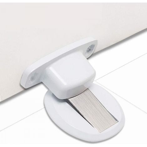 4PC Strong Magnetic Metal Door Stopper, Door Stopper with 3M Self-Adhesive Screws, Concealed Floor Mount, White (1/4)