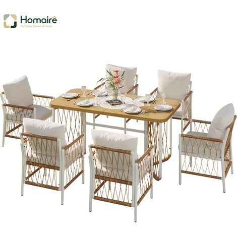 HOMAIRE Set d'extérieur moderne pour plusieurs personnes avec structure en fer, accoudoirs tressés et coussins de siège inclus