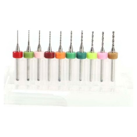 Lot de 10 mini-forets en carbure cémenté de 0,6 à 1,5 mm pour circuit imprimé CNC (1/4)