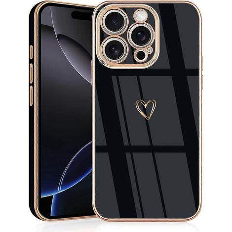 Coque de protection souple en silicone avec motif cœur, antichoc - Noire (1/5)
