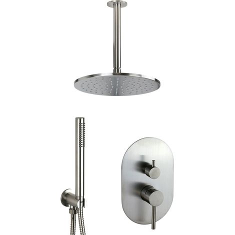 Komplettes rundes Duschset aus AISI 316-Stahl mit Deckenbrausearm Pollini Jessy Steel MY107I260AS Rostfreier Stahl (1/5)