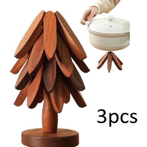 Untersetzer Holz Set Für Baumkunst, Weihnachtsbaum Topfuntersetzer Set, Faltbare Holzuntersetzer Heiße Gerichte, Baumform Ständer Wie EIN Aufbewahrt (1/5)