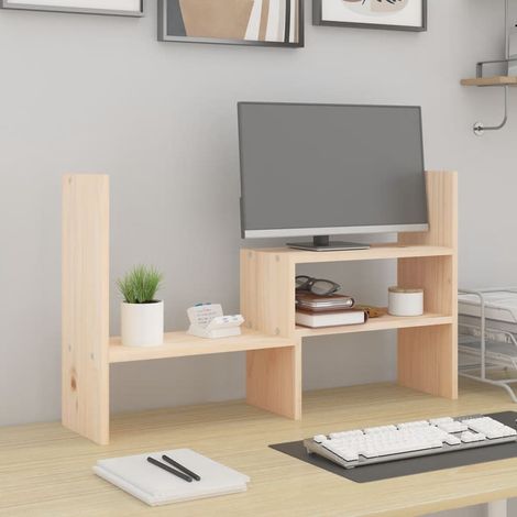 Support de moniteur - Réhausseur d'écran (39-72)x17x43 cm Bois de pin solide BV626752 - BonneVie (1/5)