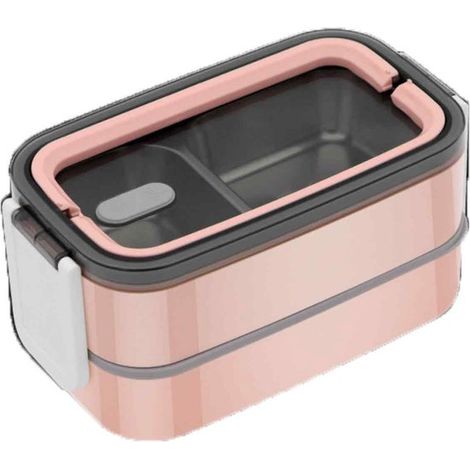 1 portapranzo in acciaio inox 304 - bento - 2 strati - adatto al microonde - portatile, contenitore per alimenti - per adulti - bambini - scuola - ufficio - Rosa (1/5)