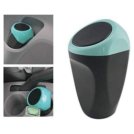 Mini papelera para coche, contenedor de residuos de plástico, 16x8 cm, recipiente de almacenamiento para el interior del coche/oficina/hogar (Mini papelera azul) (1/5)