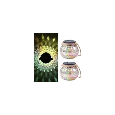 Set mit 2 Solar-Glaslaternen, dekorative Solar-Tischlampen für den Außenbereich, wasserdicht (IP65), für Garten, Terrasse, Veranda, Rasen, Balkon und Landschaftsgestaltung. Tischdekoration. – Crezuo
