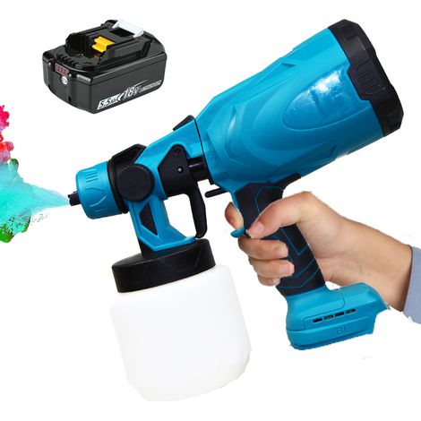 Pulvérisateur de peinture sans fil HVLP Pistolet de pulvérisation électrique 550 W Pistolet à peinture de clôture à main , + Batterie 5,5 A (sans chargeur), compatible avec le chargeur Makita