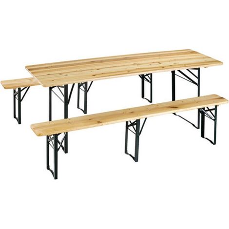 Bierbank-set mit tisch 220x70 cm und bänke 220x25 cm dreibeinig aus fichtenholz mod. birreria