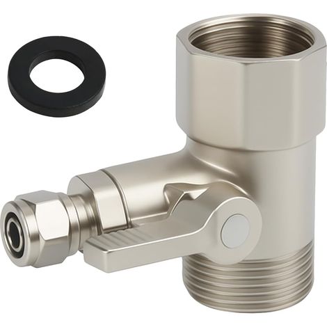 Vanne D'arrêt Adaptateur En T 1/2 x 9/16, D'eau Répartiteur, Raccord Adaptateur, Robinet Tuyau d'Arrosage, Distributeur d'Eau pour Connexion de 2 Appareils - (1/5)