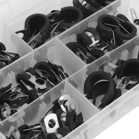 52 colliers de serrage en acier inoxydable de type R (A2935) en 5 tailles (livré en boîte carton) (1/5)