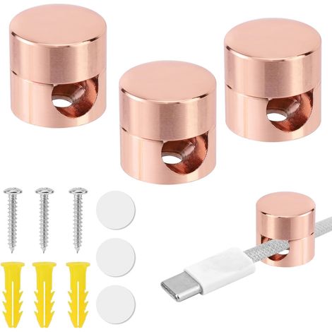 3pcs Ancrages Câbles pour Bureau, Chargeur de Téléphone Organiseur de Câbles en Aluminium pour Bureau Maison Table de Chevet Murale (Or Rose) (1/5)