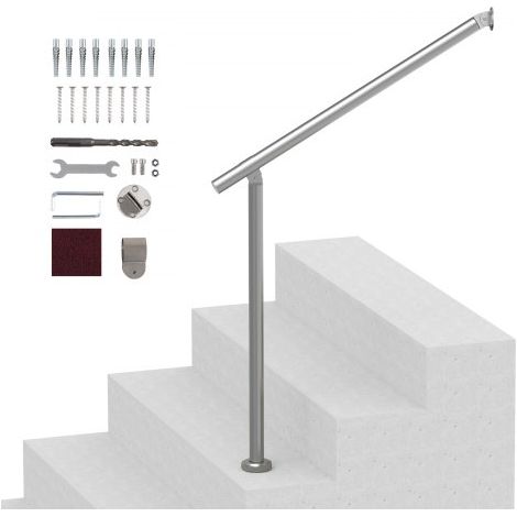Barandilla de Escalera 80 cm Pasamanos de Escalera para Escalones Exteriores de Acero Inoxidable Montaje en Pared y Suelo con Kit de Instalación para Personas Mayores, Porche, Terraza, Plata (1/5)