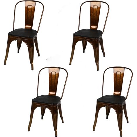 Lot de 4 chaises bistrot en bois et métal design vintage LIV (1/4)