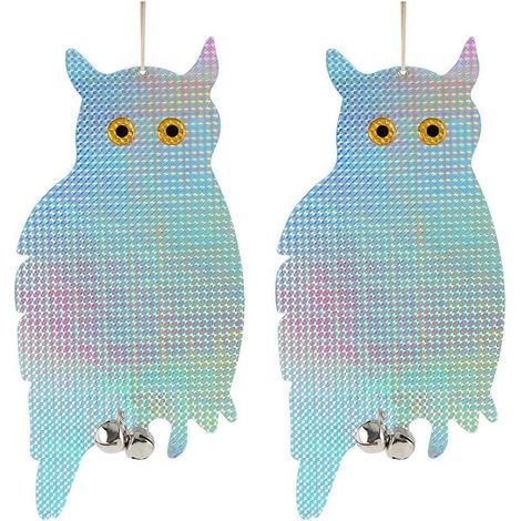 Repelente de palomas, 2 unidades de búho falso reflectante, dispositivo ahuyentador de aves, búho holográfico colgante reflectante, dispositivo disuasorio y espantapájaros (1/5)