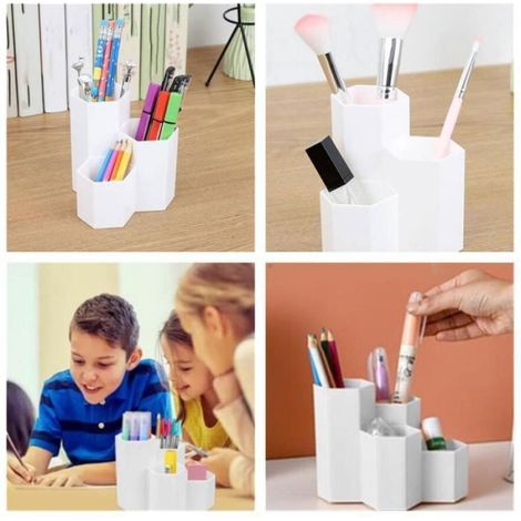 porte-styloPapeterie Porte-Stylo Hexagonal en PlastiquePot de Rangement de Pinceaux Maquillagepour CrayonFournitures d POT A CRAYON (1/4)