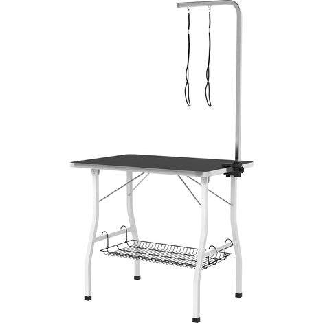 Table de toilettage pliante pour chien, plateau caoutchouc antidérapant, 2 sangles de maintien, 90x60x76 cm, noir (1/5)