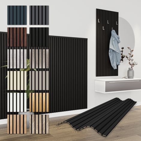 HEXIM Lamellen Akustikpaneele Comfort 0,83 m² MDF Holz flexible Wandpaneele 138,5x60cm Wandverkleidung schalldämmend (6x 1,385 Meter - 4,98 m², Black Edition)