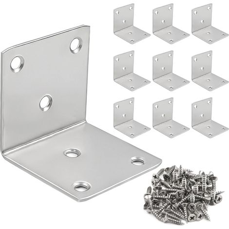 10 Pièces 90 Degrés Équerre Fixation, Équerre Métal avec 60 Vis, Connecteur D'assemblage en Forme de L, Acier Inoxydable Plaque de Connexion pour Meubles en Bois (49 mm) (1/4)