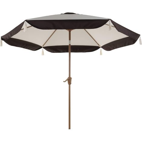 Grand patio Parasol de balcon - Diamètre : 270 cm - Design à pompons avec inclinaison par bouton pression et manivelle - Parasol de jardin à franges - Protection UV 50+ (beige) (1/5)