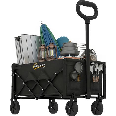 Faltbarer Transportwagen, 60 l, mit aufklappbarer Hecktür, abnehmbaren Rädern, verstellbarem Griff, 71 x 45 x 86 cm, Schwarz
