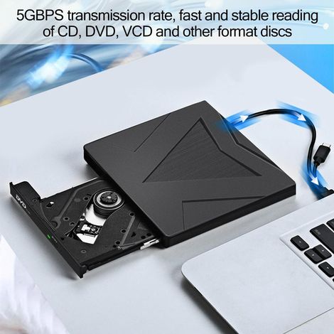 Lecteur Graveur DVD Externe USB-C et USB 3.0 pour PC Portable et MacBook, Double Connectivité (1/5)