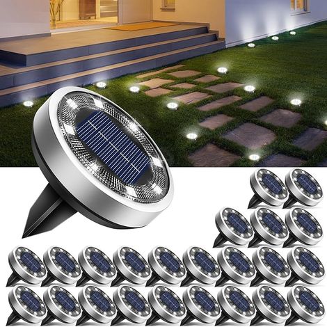 VUSZR 24 Stück Solar Bodenleuchten Aussen, 8 LED Gartenbeleuchtung Solar IP65 Wasserdicht Boden Solarleuchten, Solarlampen für Außen Garten Rasen Auffahrt Gehweg Patio, Kaltes Weiß (1/5)