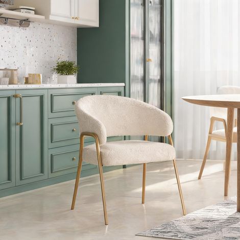 Chaise de salle à manger blanche en laine mouton avec piètement (1/5)