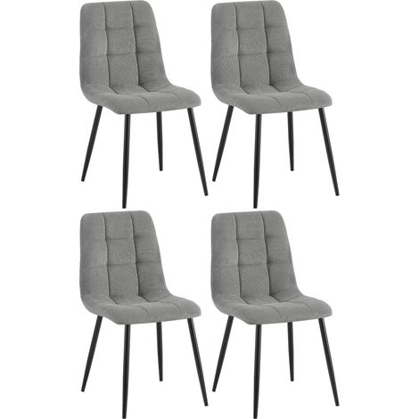 Lot de 4 chaises de salle à manger coutures décoratives carrées en velours côtelé gris et métal noir 100007667