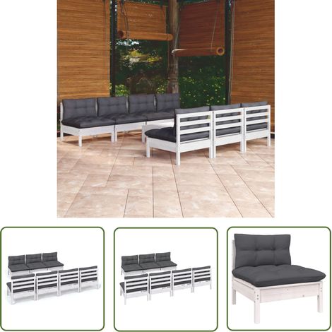 The Living Store Salon de jardin 8 pcs avec coussins anthracite Bois de pin - Salon De Jardin - Mobilier De Jardin - Ensemble De Jardin - Meubles De Terrasse - Chaise Longue (1/5)