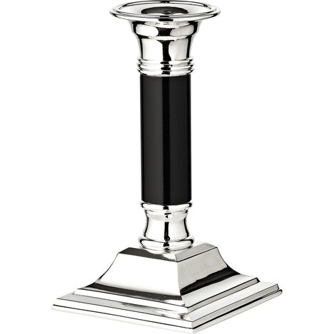 Bougeoir Chandelierln Plaqué Argent avec Tige Noire et Anti-Ternissement, 15 cm - PANGIVO (1/5)
