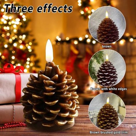 Décoration de Noël - Bougie LED en forme de pomme de pin - Fonctionne avec piles - une atmosphère chaleureuse et sécuritaire (1/4)