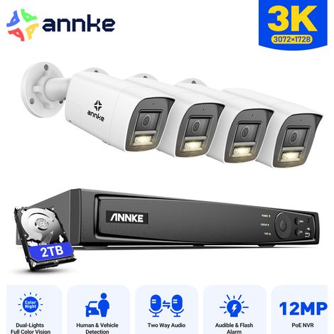 ANNKE Kit di Videosorveglianza Esterno 8CH NVR 4×Telecamere Intelligenti Doppia Luce Visione Notturna,Audio Bidirezionale, APP/PC Kit Telecamera Sorveglianza a Infrarossi Remota 2TB