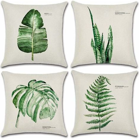 45 x 45 cm, housses de coussin d'extérieur, lot de 4 housses de coussin imperméables motif feuilles (1/5)