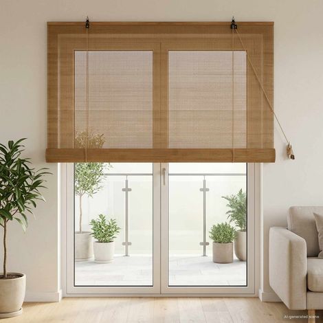 Store Enrouleur en Bambou Marron 150 x 220 cm - Brise-Vue et Filtre de Lumière Intérieur - PANGIVO (1/5)