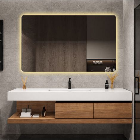 MODFU – Espejo LED 60x120 cm plateado con antivaho, 3 colores, regulable, IP44 y montaje vertical/horizontal – Plateado (1/5)