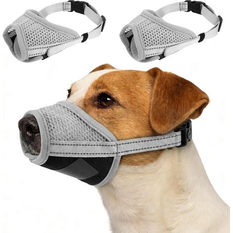 Lot de 2 muselières pour petits chiens, respirantes avec possibilité d'hydratation et fermeture réglable, muselière réfléchissante contre les morsures, les aboiements et la mastication (1/5)