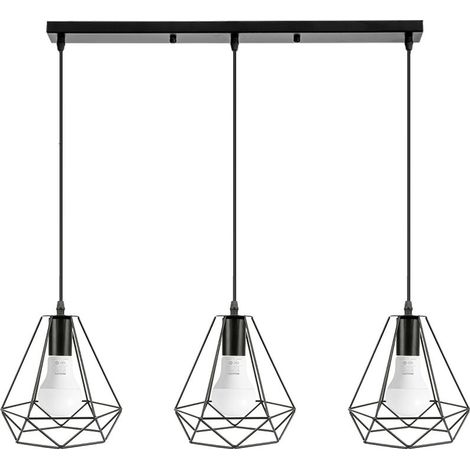 Lustre Suspension Vintage, E27 Chandelier N'est Suspendu Lustre - Noir Base Rectangulaire (1/5)