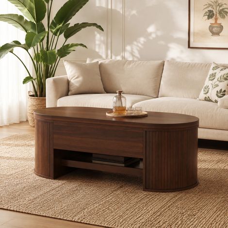 Mesa de centro elevable 110 x 55,5 x 40 cm de MDF color nogal con almacenaje FloraGrace (1/5)